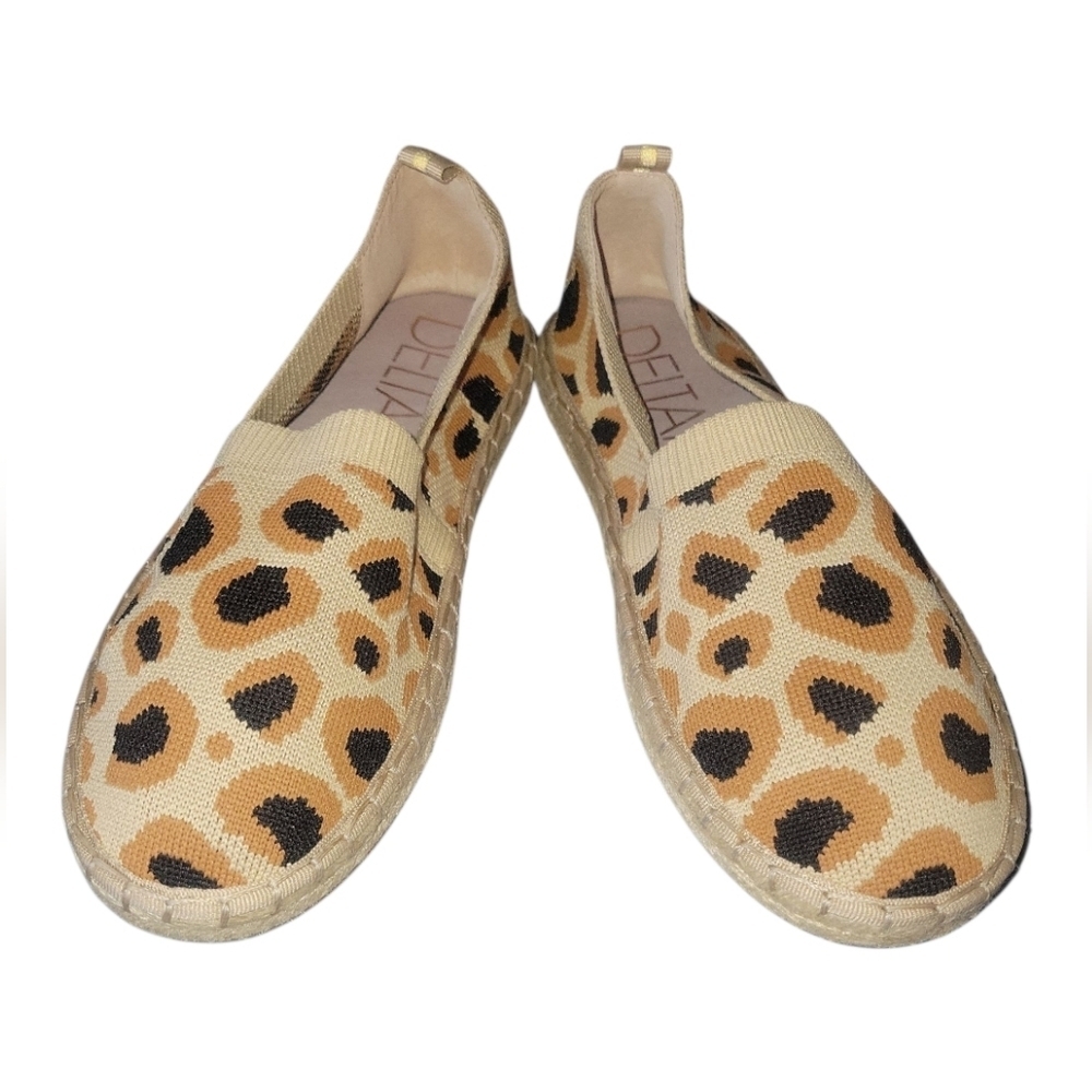 Deltan Hensley Espadrille Women's Leooard Print Flyknit Slip On Flats Sz 8.5M